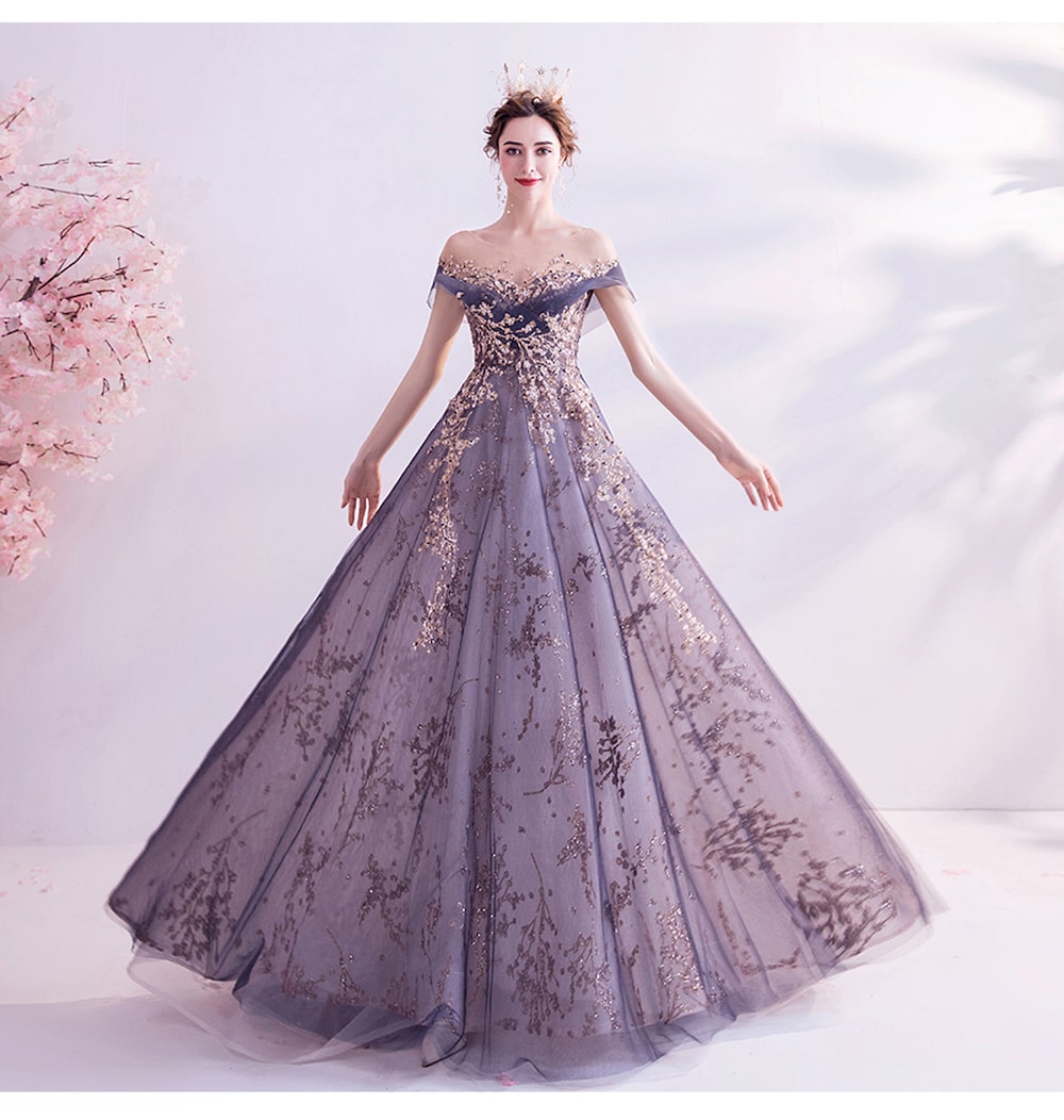 pink and lavender ball gowns with diamonds