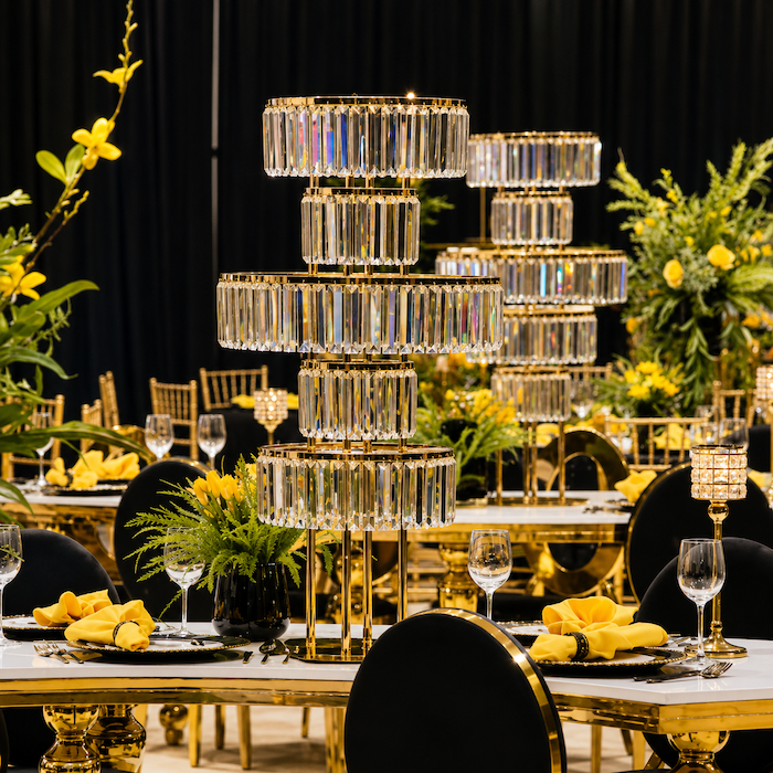 2-Pack 40" Tall 5-Tier Gold Centerpiece Stands with Glass Pendants - Image 2