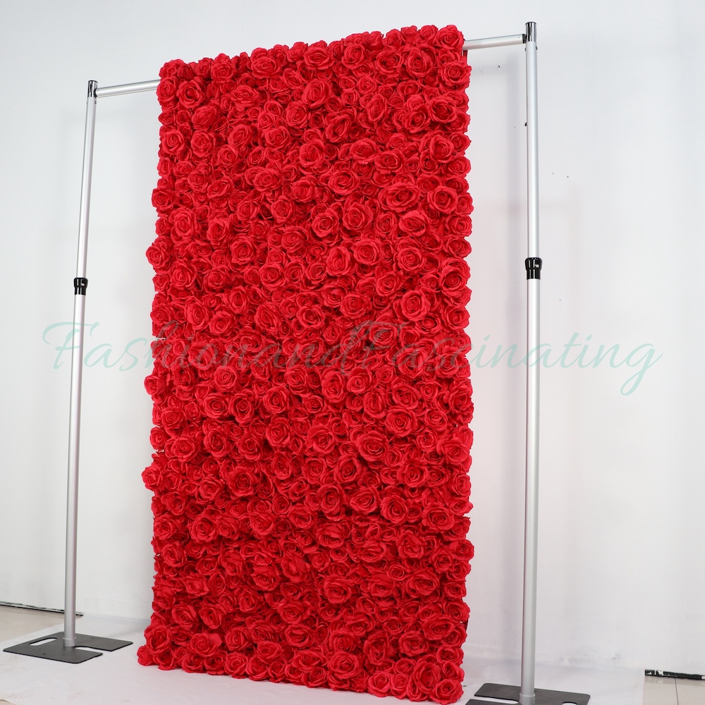 3D Fabric Artificial Red Rose Flower Wall Rolling Up Curtain Flower Wall