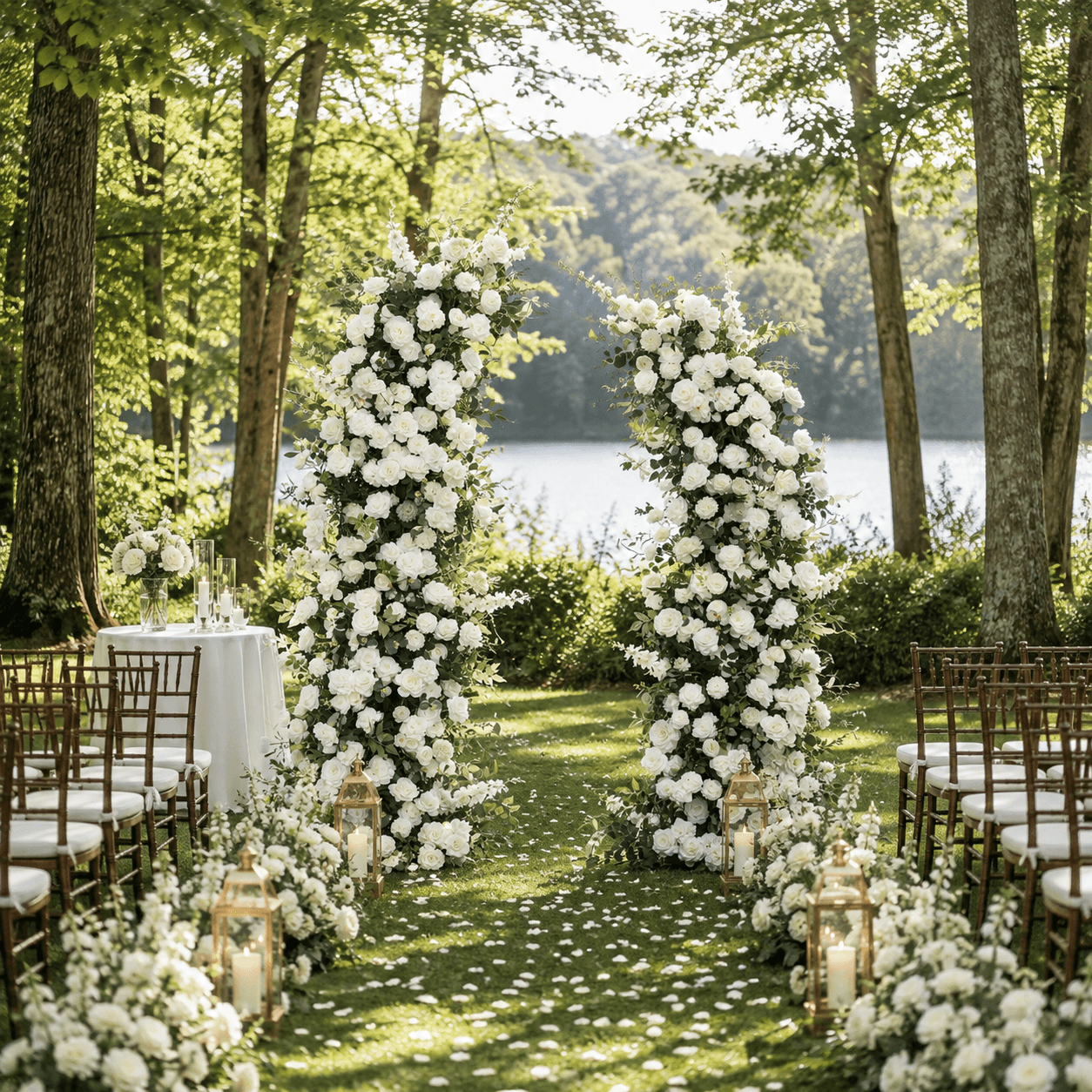 White Rose Wedding Arch with Artificial White Rose Flowers