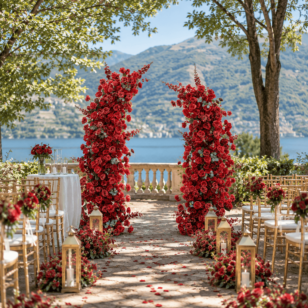 Red Rose Wedding Arch with Artificial Rose Flowers