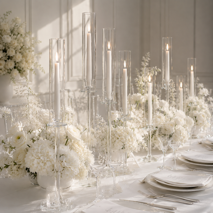 【PRE ORDER】5-Piece Crystal Glass Candle Holder Set – Tall Wedding Centerpiece Hurricane Stands