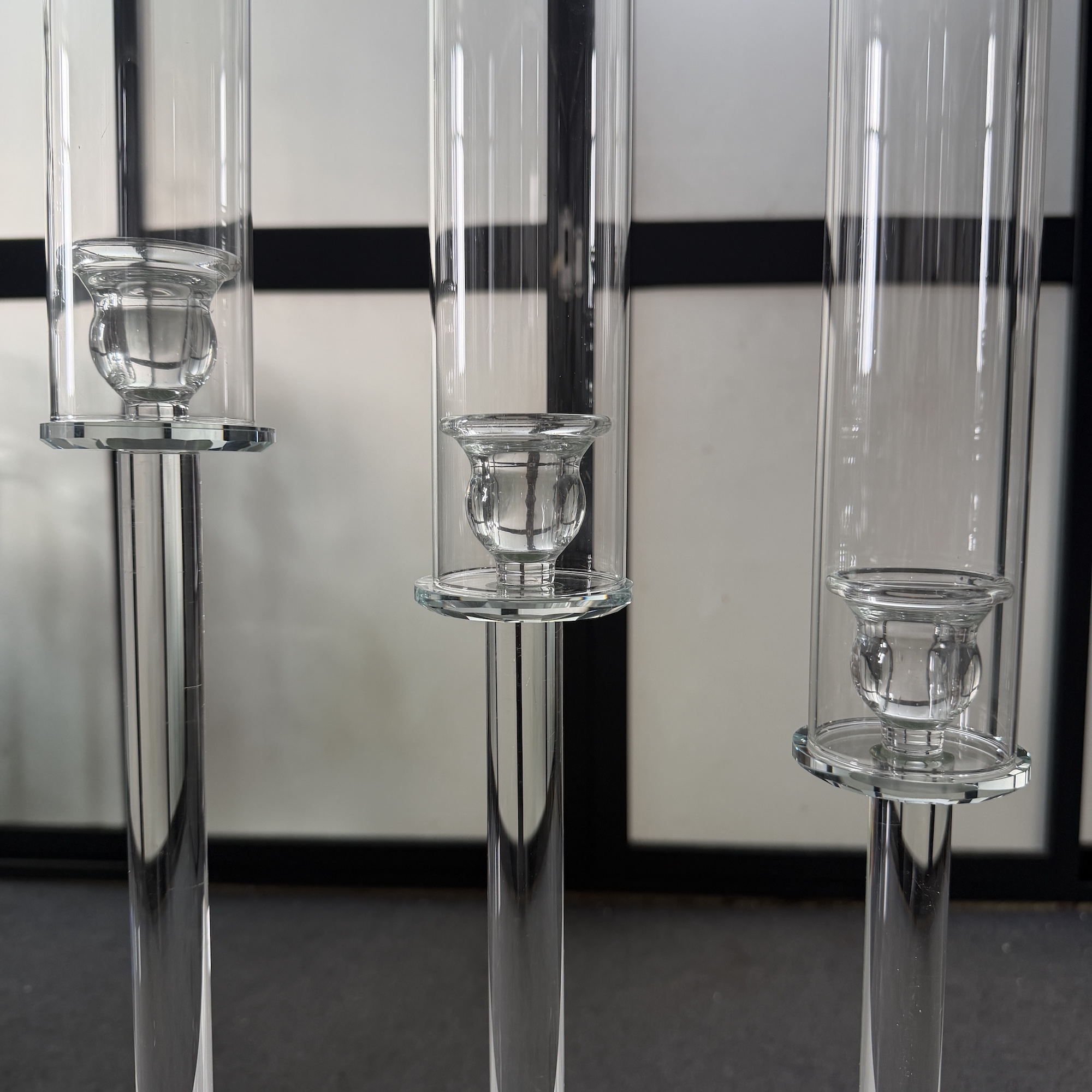【PRE ORDER】5-Piece Crystal Glass Candle Holder Set – Tall Wedding Centerpiece Hurricane Stands - Image 9