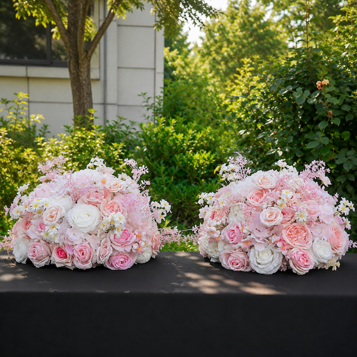 Pink artificial flower balls