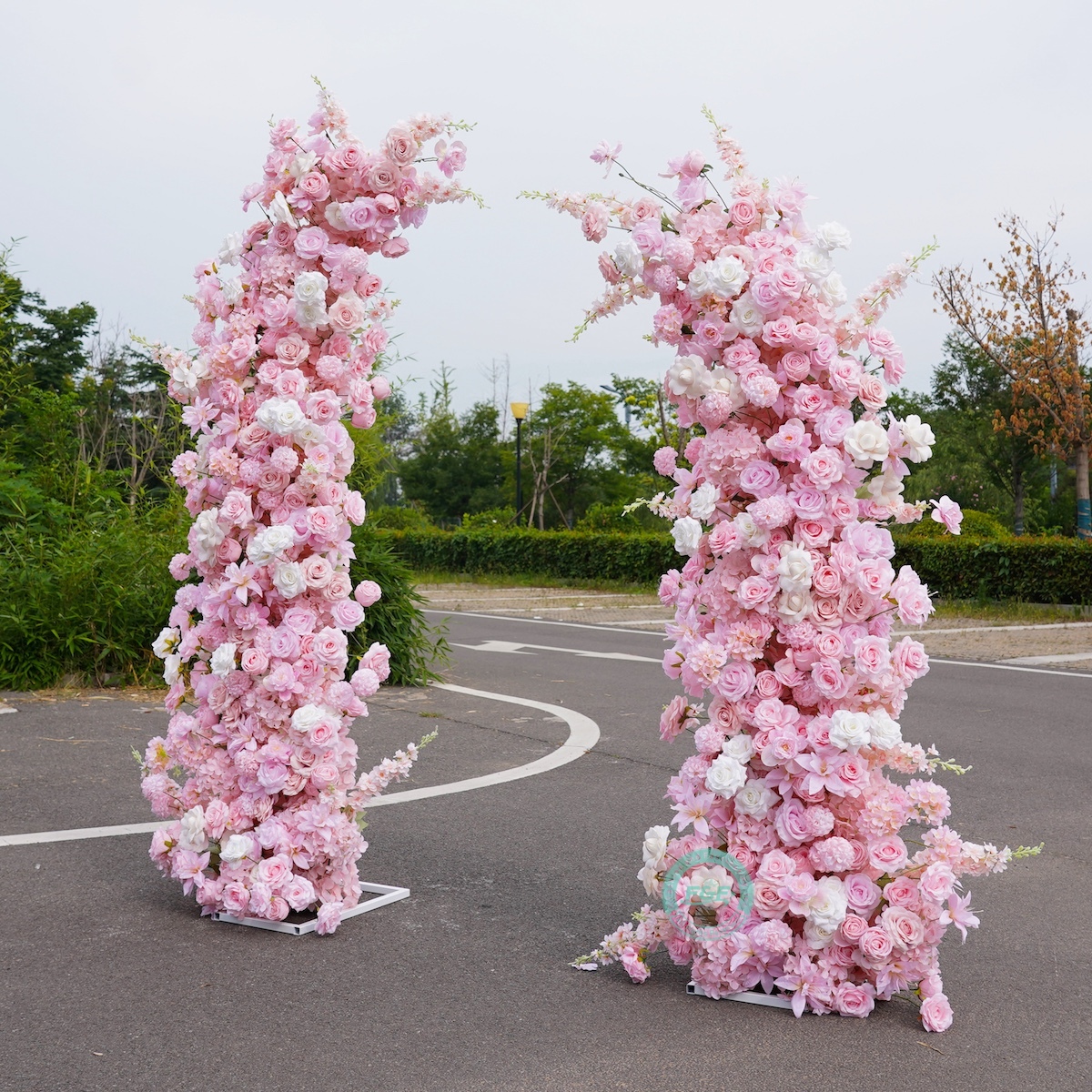 White Horn Wedding Arch with Blush Pink Flowers