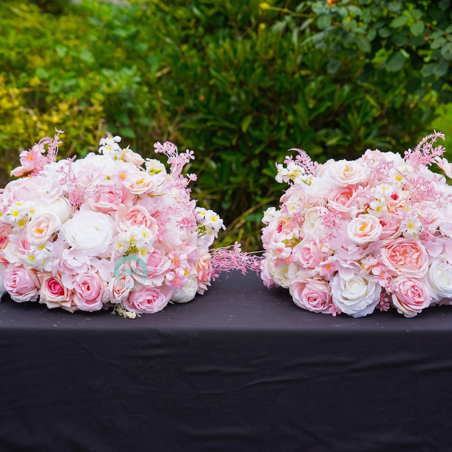 Pink artificial flower balls
